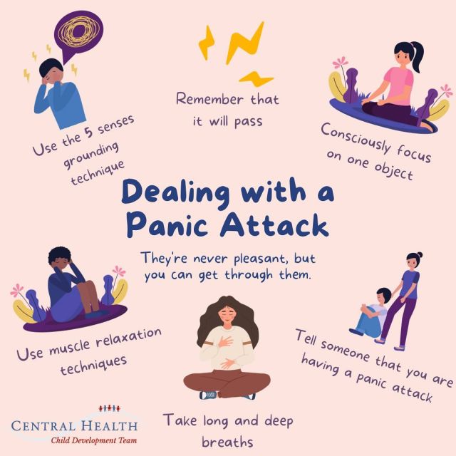 Panic attacks are characterised by the sudden onset of intense feelings of anxiety, they can be very frightening and may hit very quickly. However, they do pass and you will get through them. Above are some tips to help manage panic attacks.

5 sense grounding technique explained:
5: Acknowledge FIVE things you see around you. 
4: Acknowledge FOUR things you can touch around you.
3: Acknowledge THREE things you hear. 
2: Acknowledge TWO things you can smell. 
1: Acknowledge ONE thing you can taste. 

Muscle relaxation techniques explained: 
1. Sit in a quiet and comfortable place. Close your eyes and focus on your breathing. Breathe slowly into your nose and out of your mouth.
2. Use your hand to make a tight fist. Squeeze your fist tightly.
3. Hold your squeezed fist for a few seconds. Notice all the tension you feel in your hand.
4. Slowly open your fingers and be aware of how you feel. You may notice a feeling of tension leaving your hand. Eventually, your hand will feel lighter and more relaxed.
5. Continue tensing and then releasing various muscle groups in your body, from your hands, legs, shoulders, or feet. You may want to work your way up and down your body tensing various muscle groups. Avoid tensing the muscles in any area of your body where you’re injured or in pain, as that may further aggravate your injury.

If you need further support for anxiety and managing panic attacks contact our team at ccc@centralhealth.com.hk
